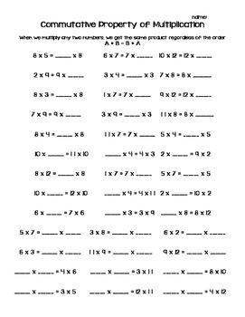 commutative property of multiplication worksheets