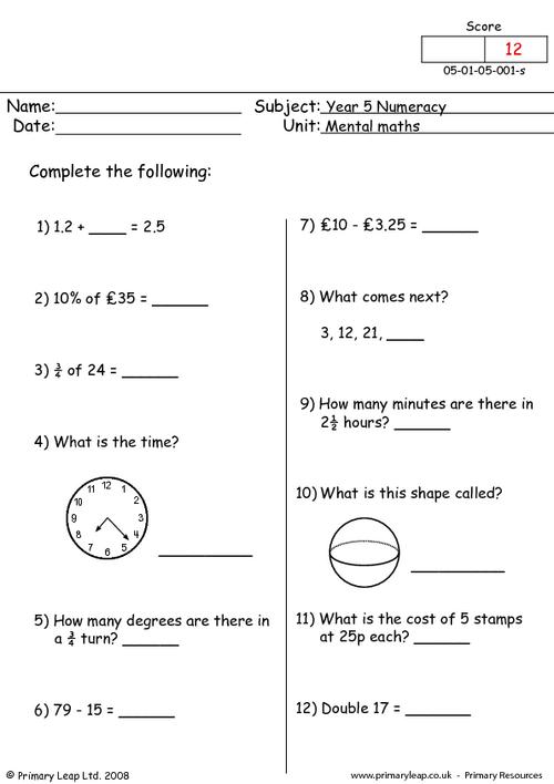 Mental Maths! Activity Sheets - Ready-Ed