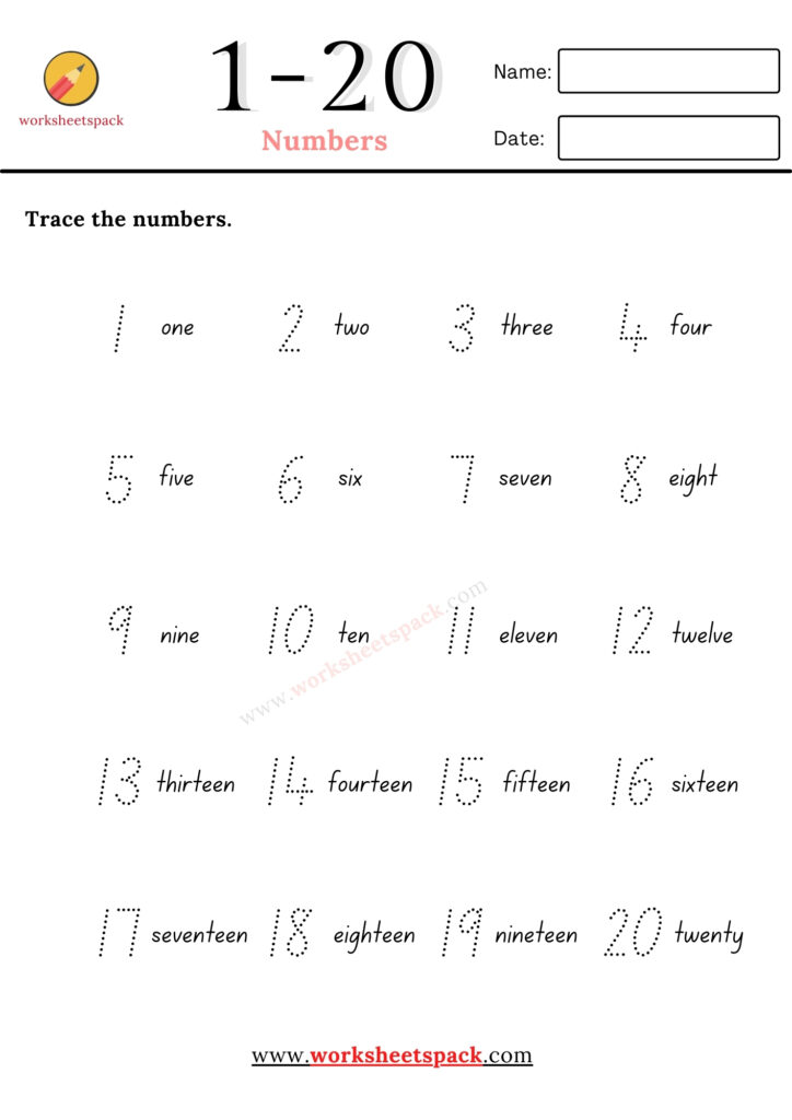 FREE Printable Numbers 1 to 20 Worksheets