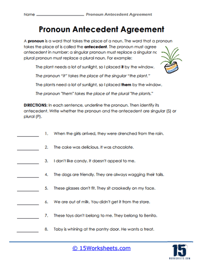 pronouns and antecedents worksheets