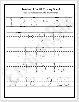 Number Tracing 1 20 16 Printable Worksheets for Preschool - Etsy