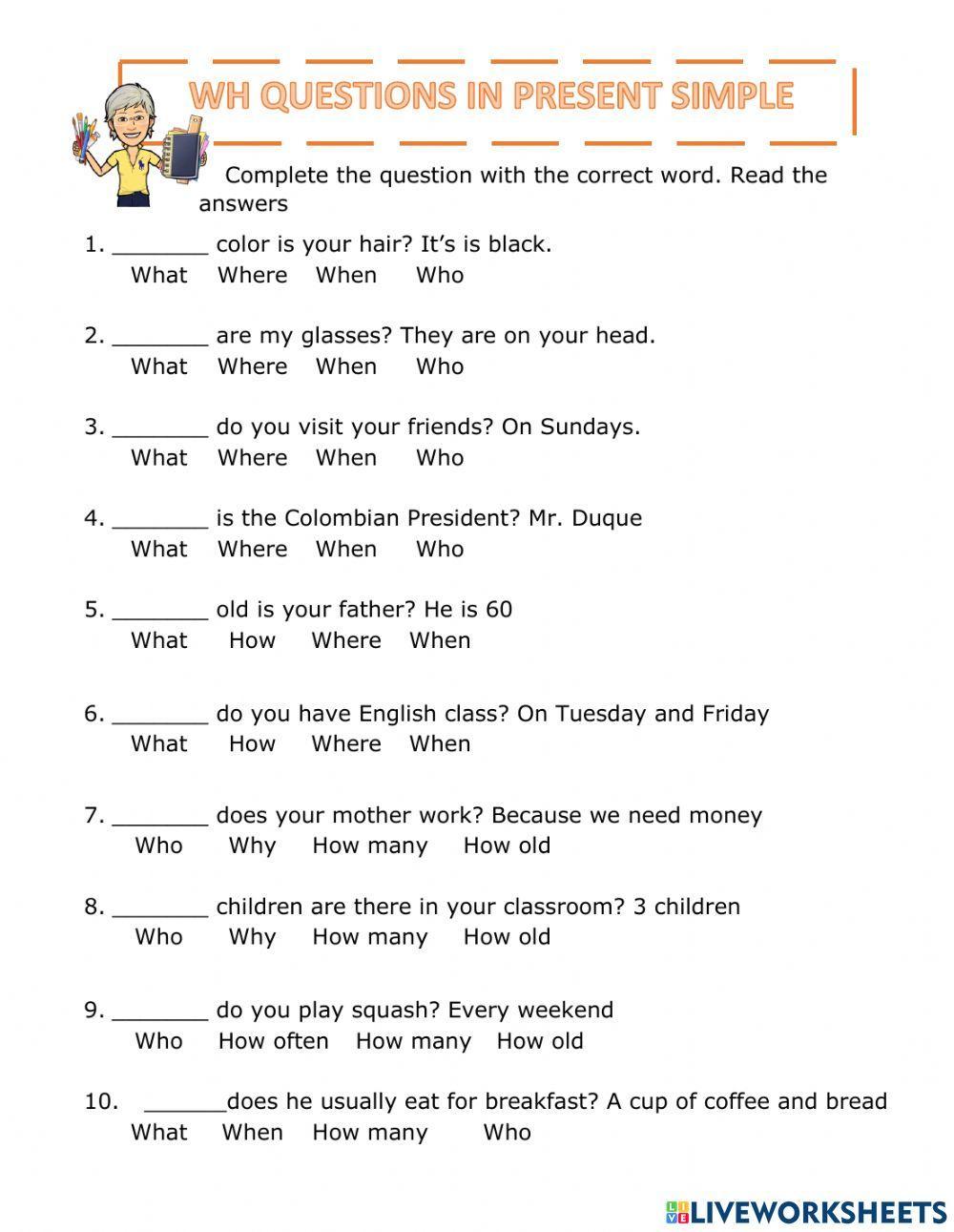 Wh-questions Worksheets For Kids - Your Home Teacher