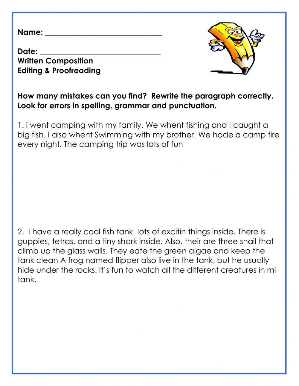 Proofreading Worksheets Editing Practice Editing Worksheets