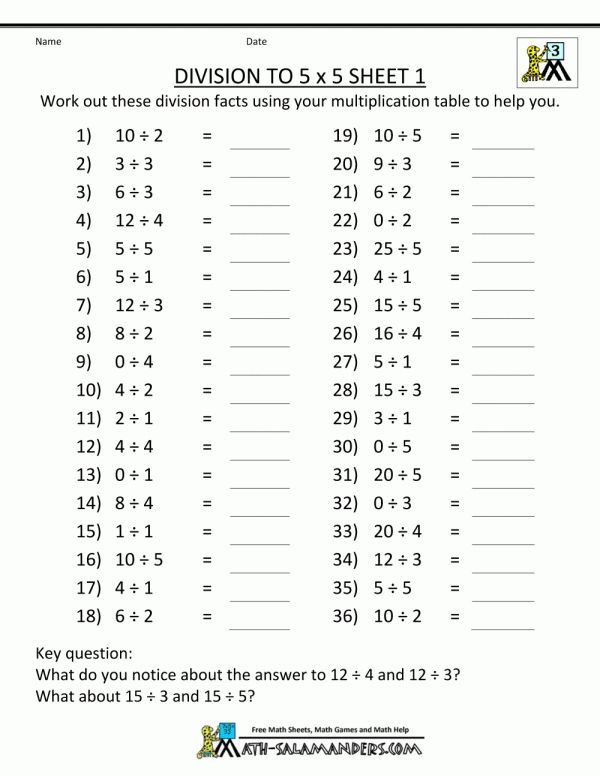 Maths Division Worksheet 4 Grade 3