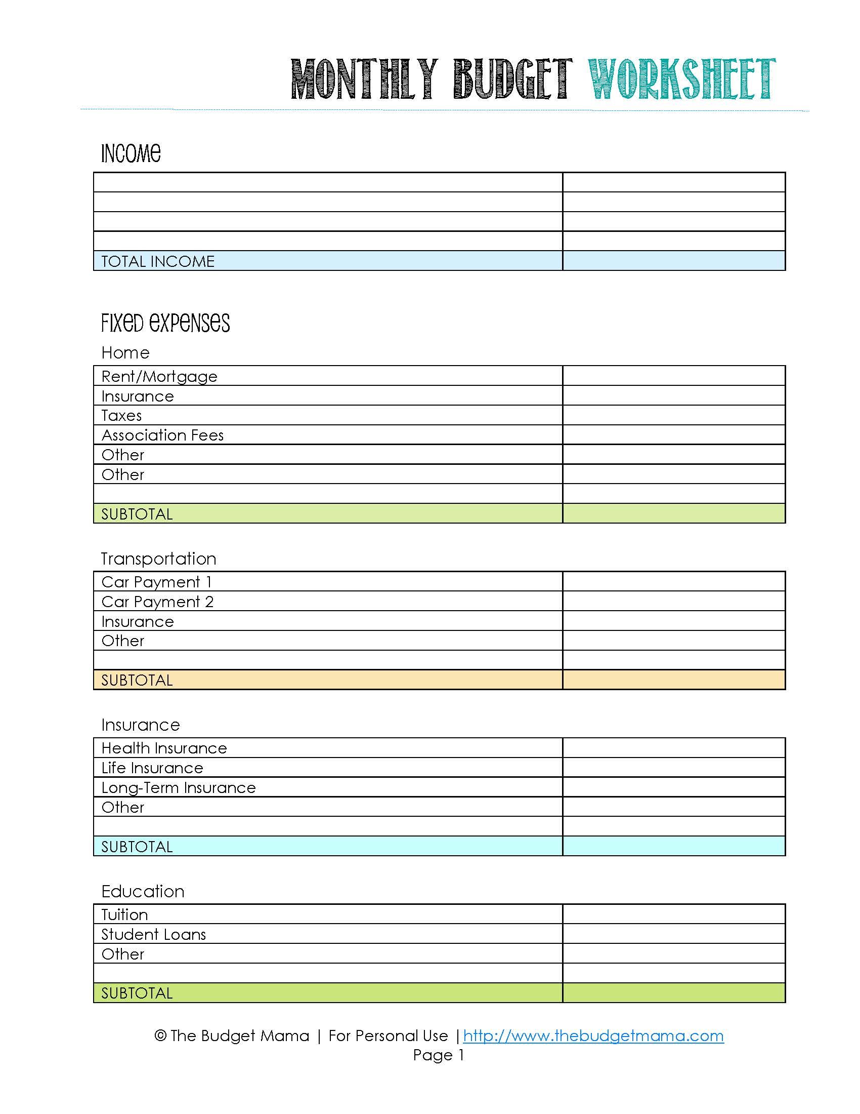 FREE Budget Worksheet Printable (&  how to get a free matching 