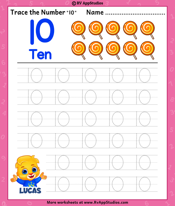 Number ten writing, counting and identification printable 