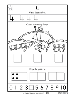 Number 4 Tracing Worksheets | Count and Trace Number 4