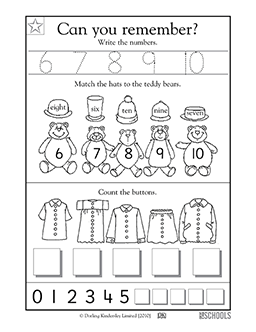 Free Kindergarten Cut Paste Math Worksheets - Numbers 6 to 10 