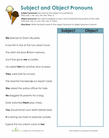 Personal Pronouns Worksheets - Subject and Object Pronouns worksheets library