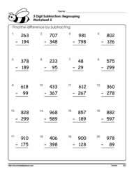 Double Digit Subtraction Without Regrouping Worksheet - Tens 