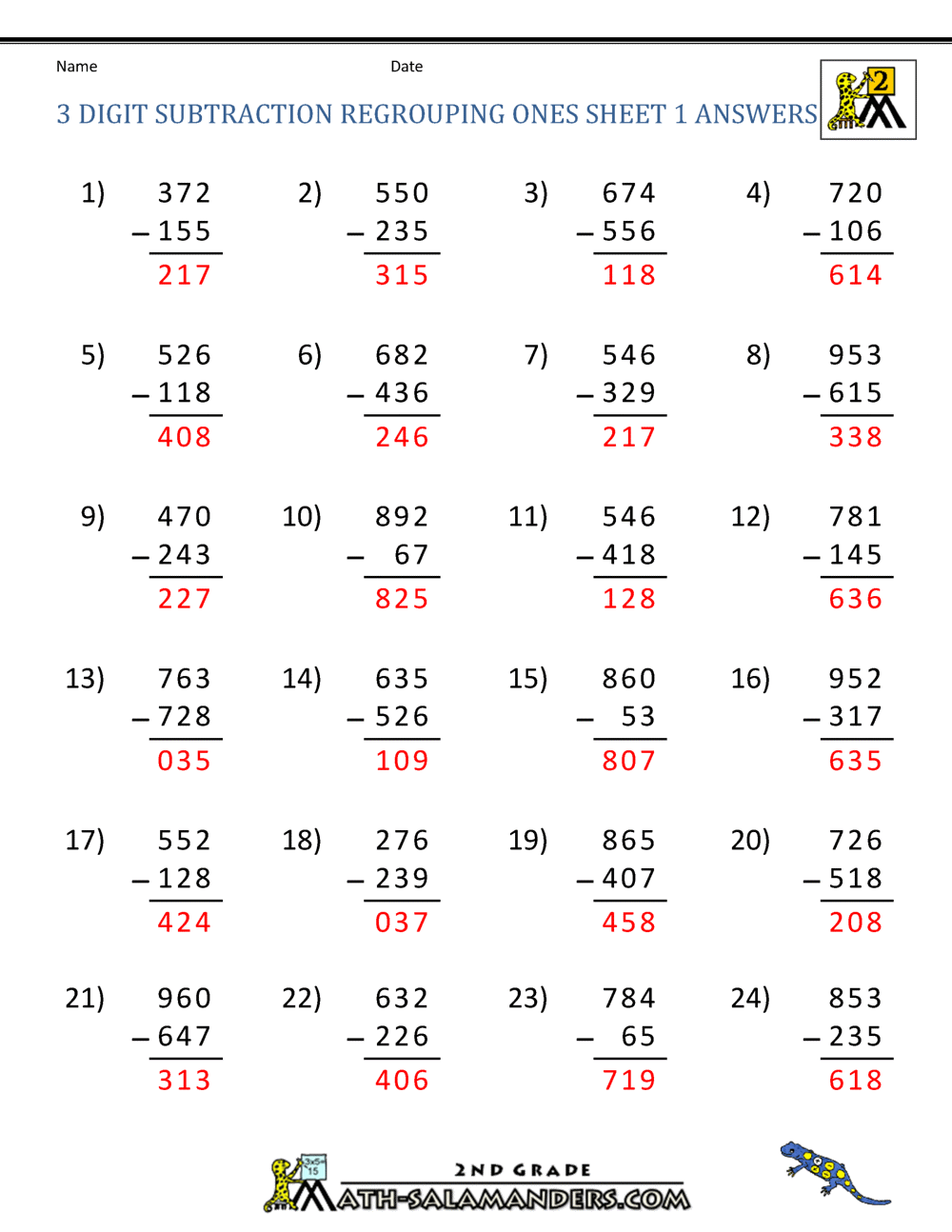 3 digit subtraction with regrouping worksheets pdf
