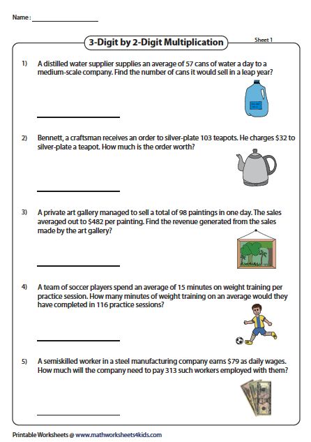 Multiplication word problems worksheets | Apply the multiplication