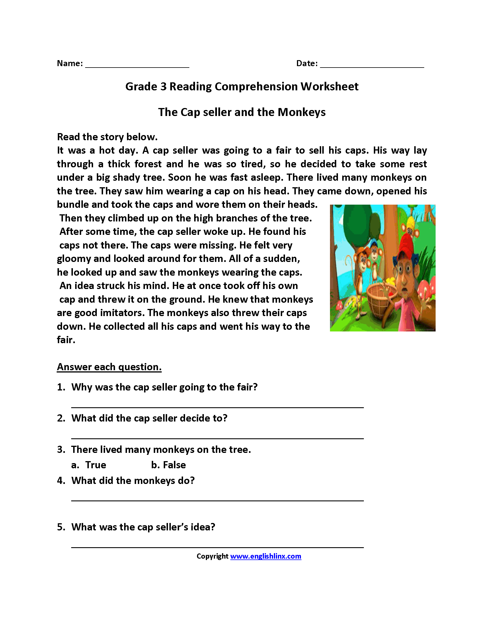 reading worksheets for 3rd grade