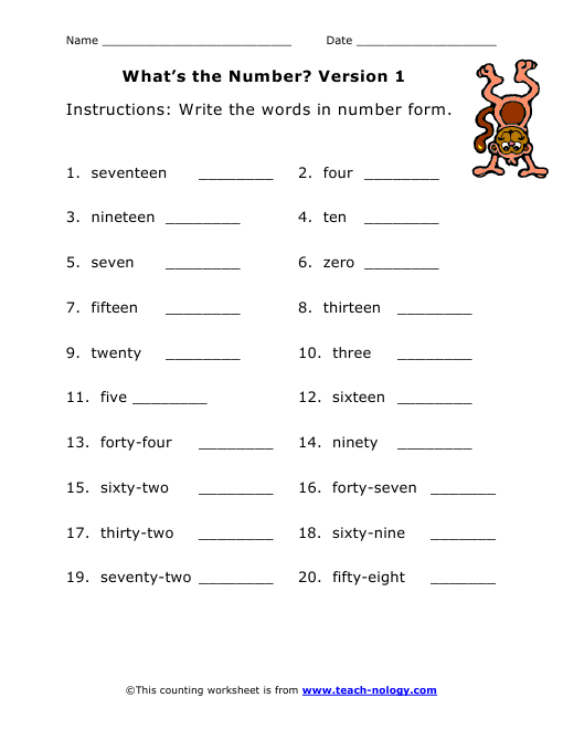 Writing Numbers In Words Worksheets Numerals Number Words 