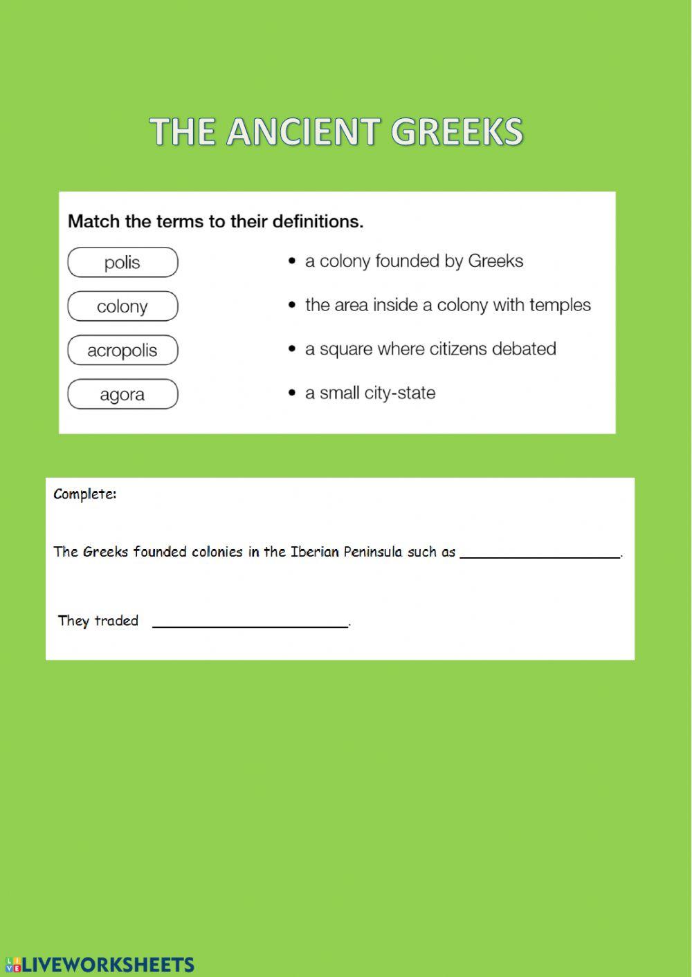 Primary History: Ancient Greeks Worksheet for 5th - 9th Grade 
