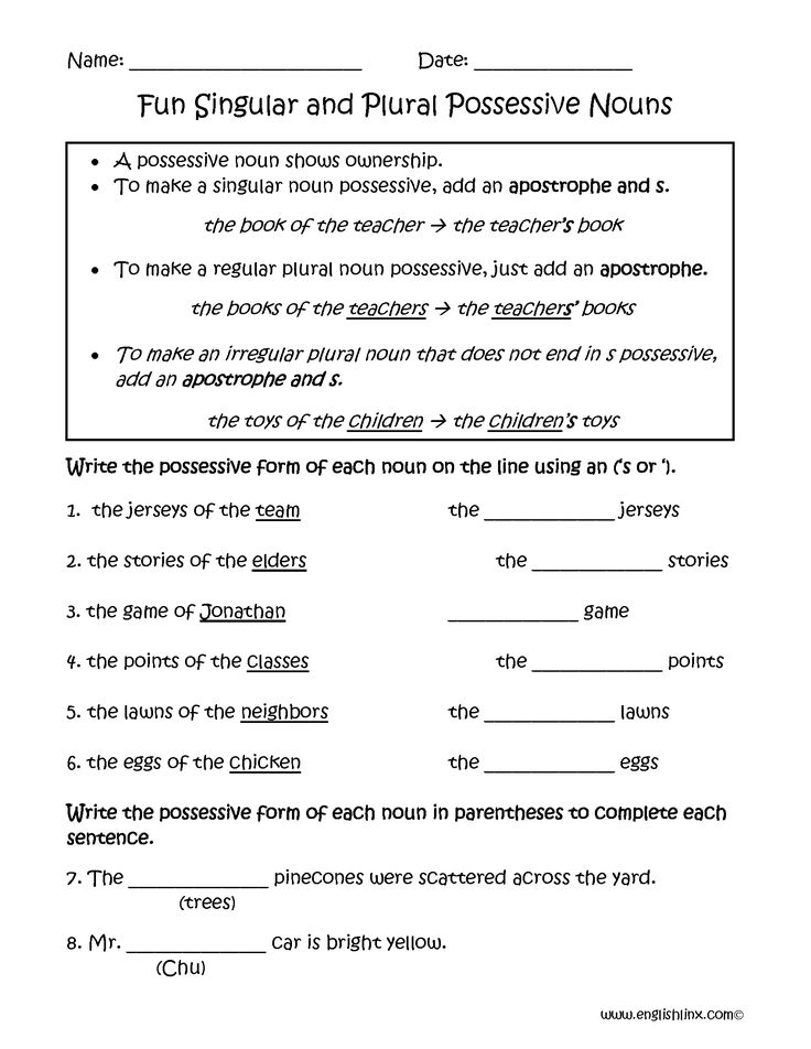 Possessive Nouns Worksheets | Learning Singular and Plural 