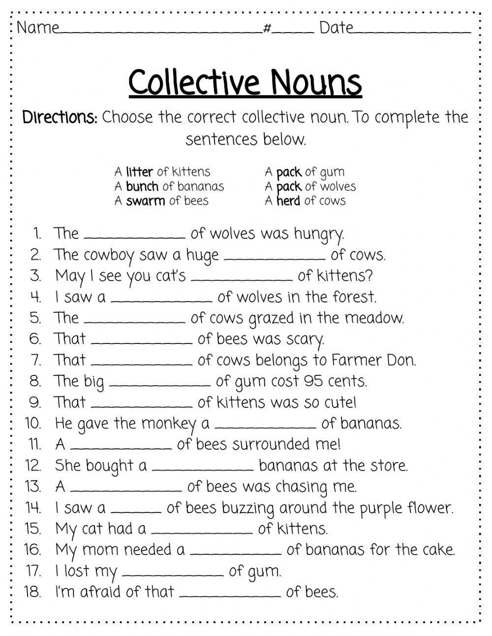 Writing collective nouns worksheets | Worsheets library