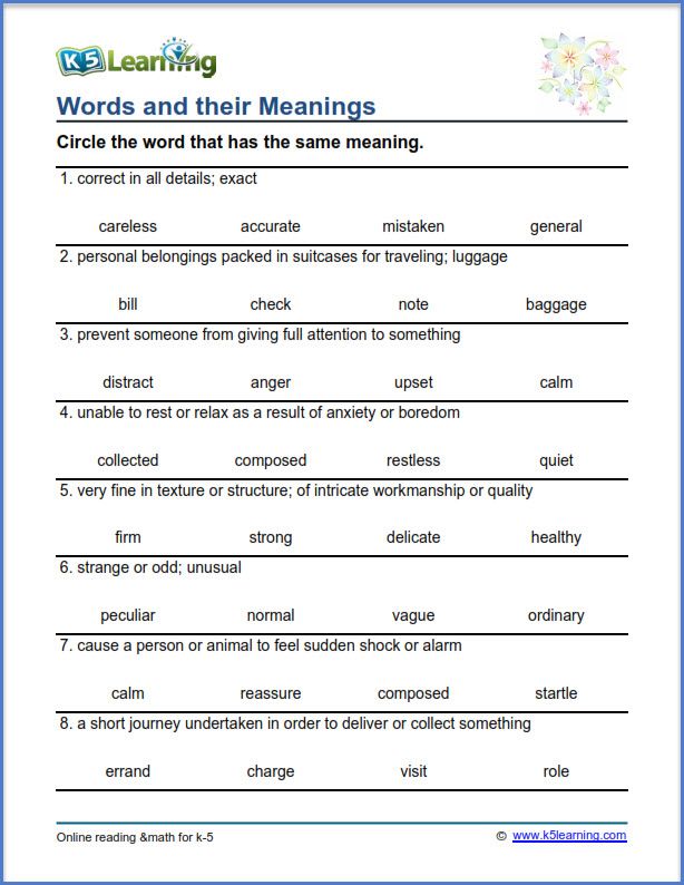 4th grade vocabulary worksheets
