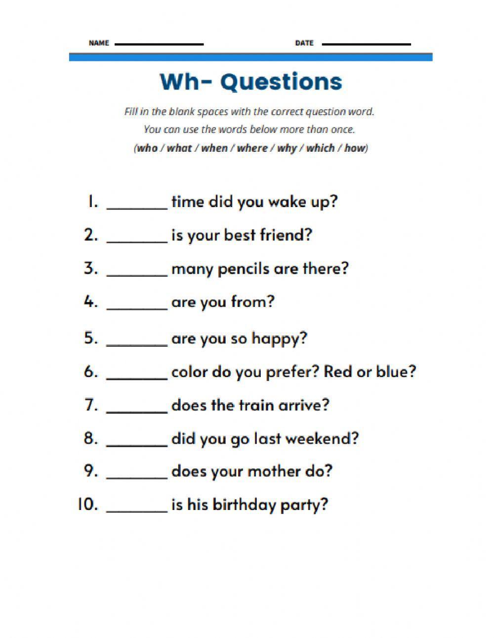 Wh Questions Worksheets | ESL Worksheets | Games4esl