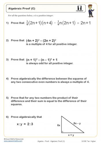 Algebraic Proof Worksheets | Practice Questions and Answers | Cazoomy