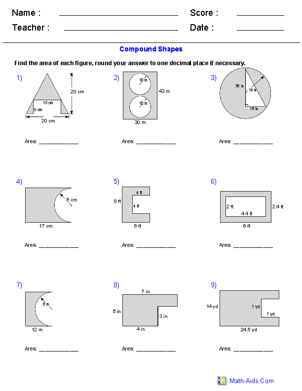 area of composite figures worksheets