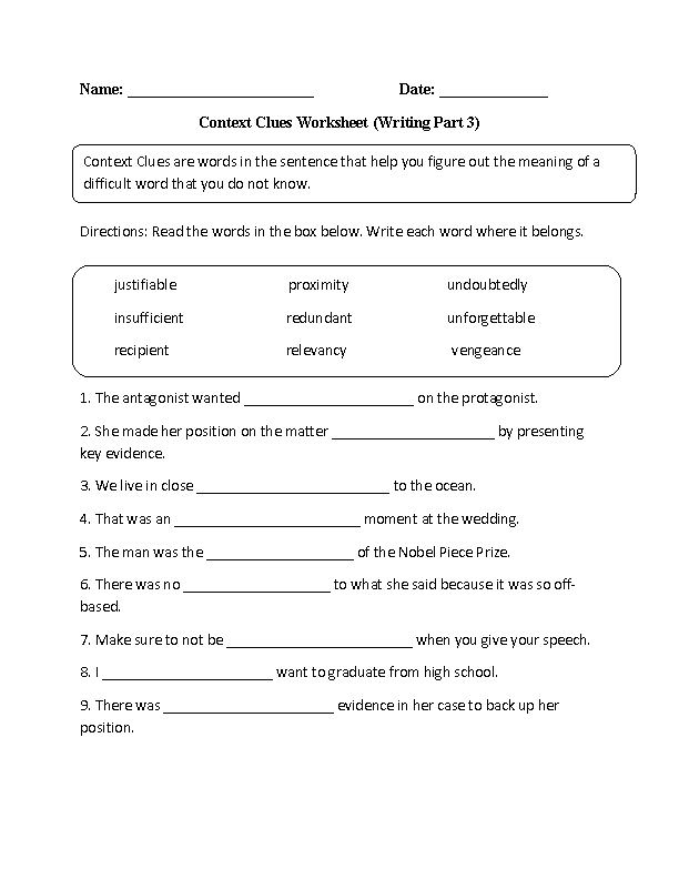 Context Clues Worksheet by Teach Simple
