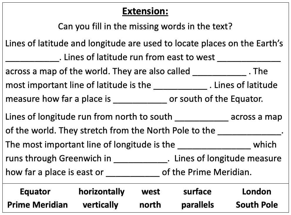 longitude and latitude worksheets
