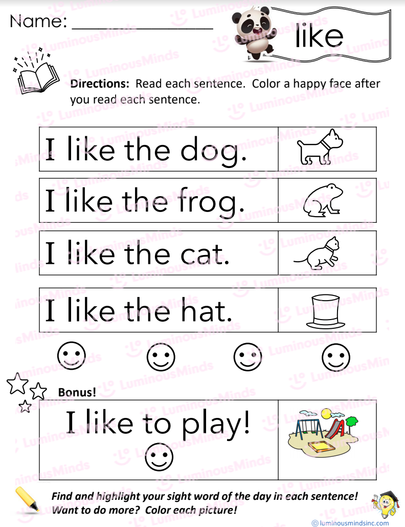 Free Sight Word Worksheets for Kindergarten - (saw 