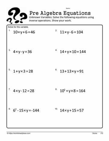 Algebra Worksheets