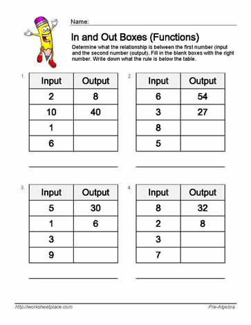 Function Tables Worksheets