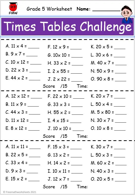 Times tables worksheets printable - Math worksheets
