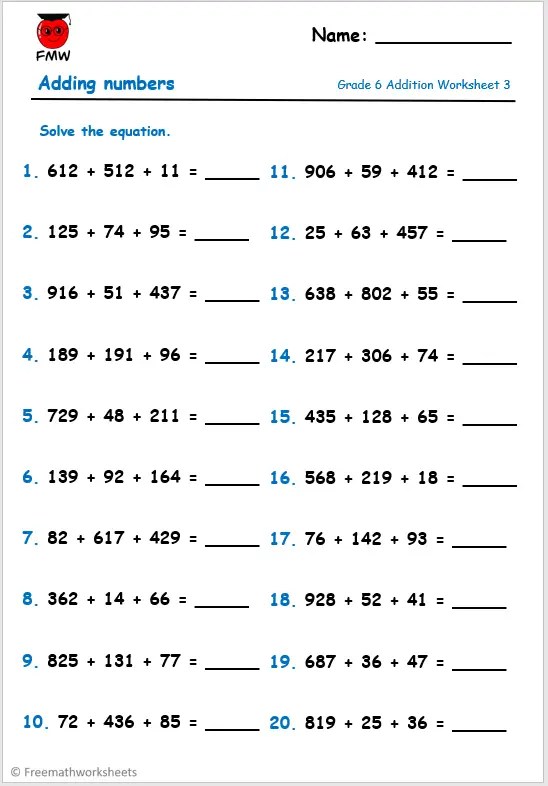 6th Grade Math Worksheets