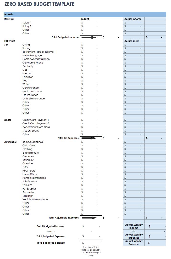 Blank Monthly Budget Worksheet
