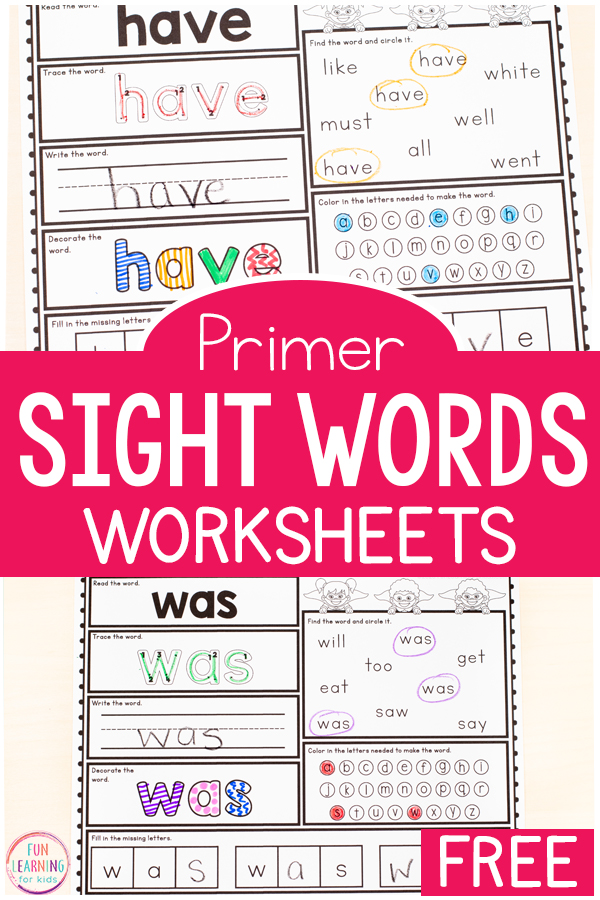 Free Printable Kindergarten Sight Word Practice Sheets - Frugal 