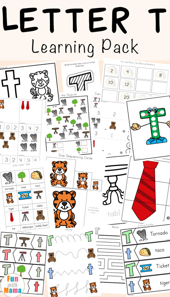 Tracing letter t alphabet worksheet for kindergarten and preschool 