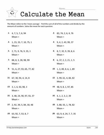 Mean, Median, Mode and Range Worksheets
