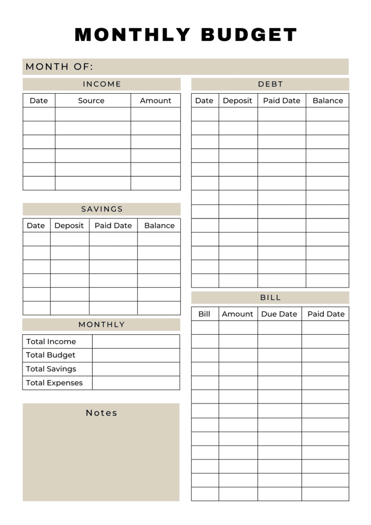 Printable Monthly Budget Sheet