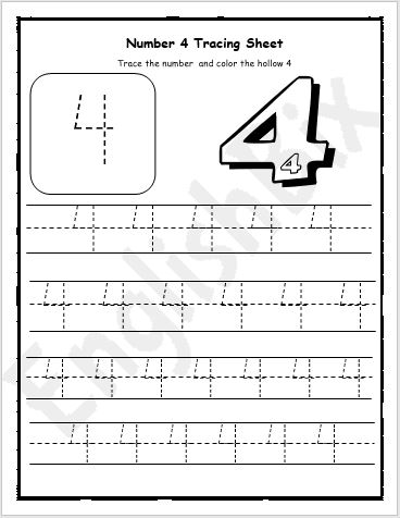 Number four writing, counting and recognition activities for children