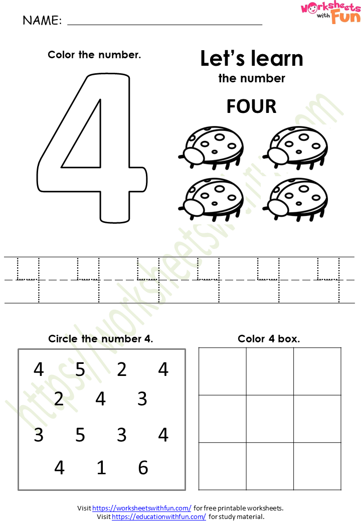 Print the number 4 (four) | K5 Learning
