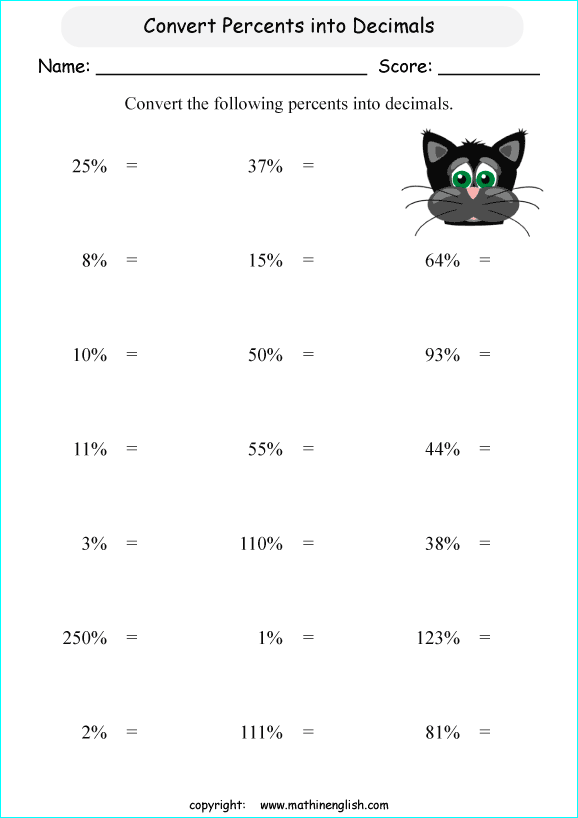 convert decimals to percents worksheets