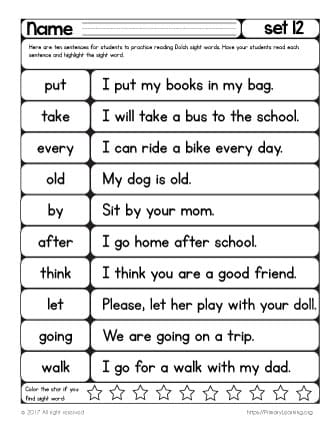 Free Kindergarten Sight Word Sentences Worksheets PDF - worksheetspack