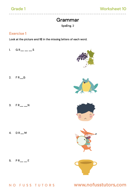 2nd Grade Spelling Worksheet for List #1