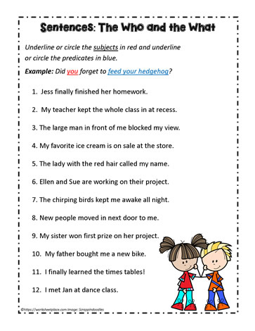 Subject and Predicate Worksheets