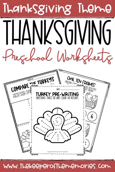 FREE Printable Kindergarten Thanksgiving Math Worksheets