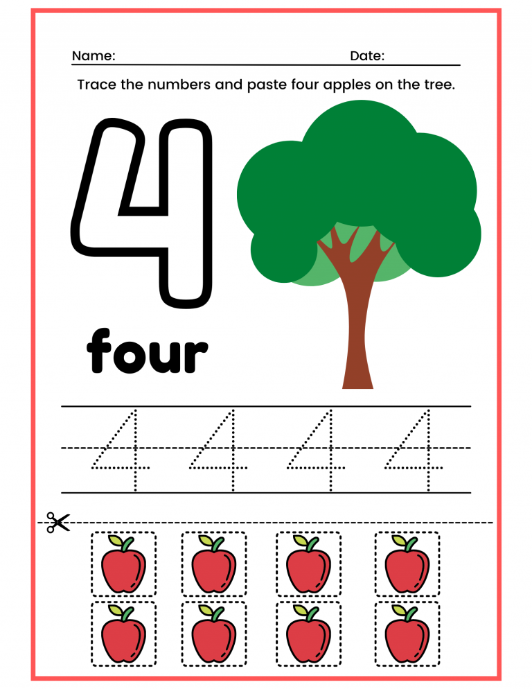 Mathematics - Preschool: Number 4 Worksheet