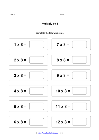 Times Tables Worksheets - URBrainy.com