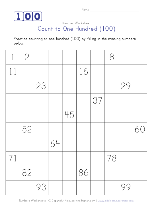counting to 100 worksheets