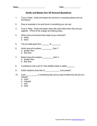 worksheets acids bases and salts