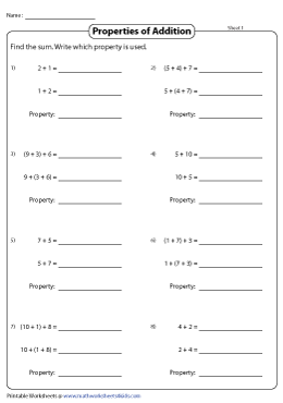 properties of mathematics worksheets
