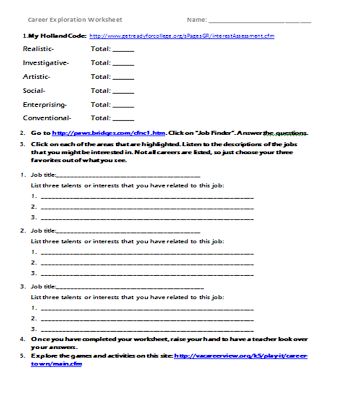 Career Exploration Worksheet • TruSpark